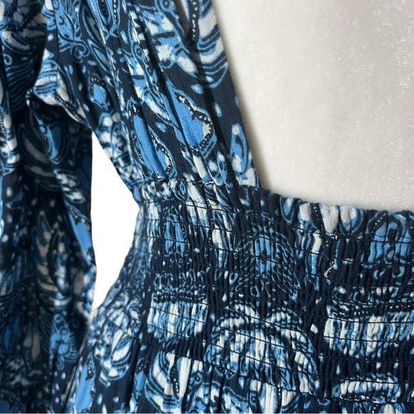 CAROLINE CONSTAS Blue Printed Size Medium Cotton Boho Midi Low V Neck Dress - Picture 9 of 12